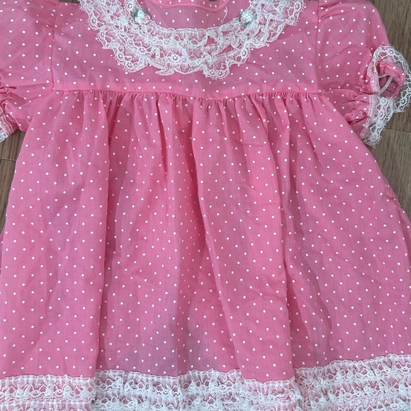 VTG 80s WINNIE THE POOH FLORAL‎ EYELET SEARS PRARIE BIB DRESS 12m 26-31lbs USA - Picture 2 of 16